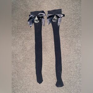 Knee-High Fishnet Stockings with Bows & Mini Handcuffs